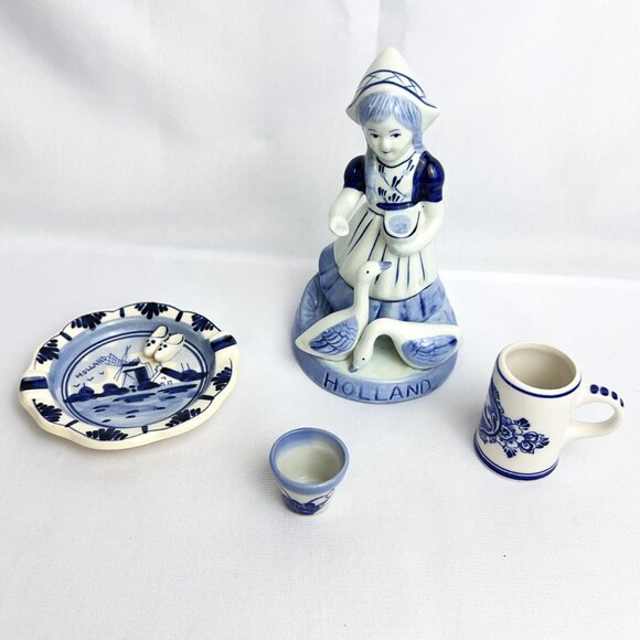 Delfts Blue Holland Vintage Mini Ashtray Stein Clogs Windmill Hand Painted LOT 4 - Picture 1 of 15